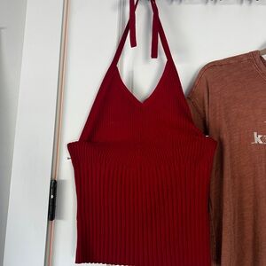 Red Ribbed Halter Top